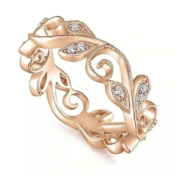 Beautiful 14k Rose Gold Over Silver White Sapphire Ivy Band - Picture 1 of 5